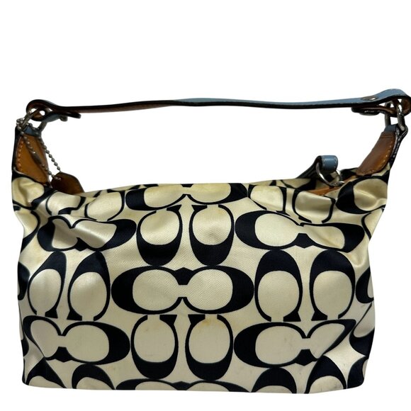 Coach Signature C Demi Mini Bag Satin Canvas Makeup Bag Vinyl Lining Blue Cream - Picture 2 of 9